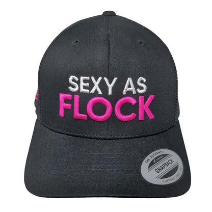 Sexy As Flock Snapback Trucker Hat Black One Size Adjustable Mesh Back Yupoong