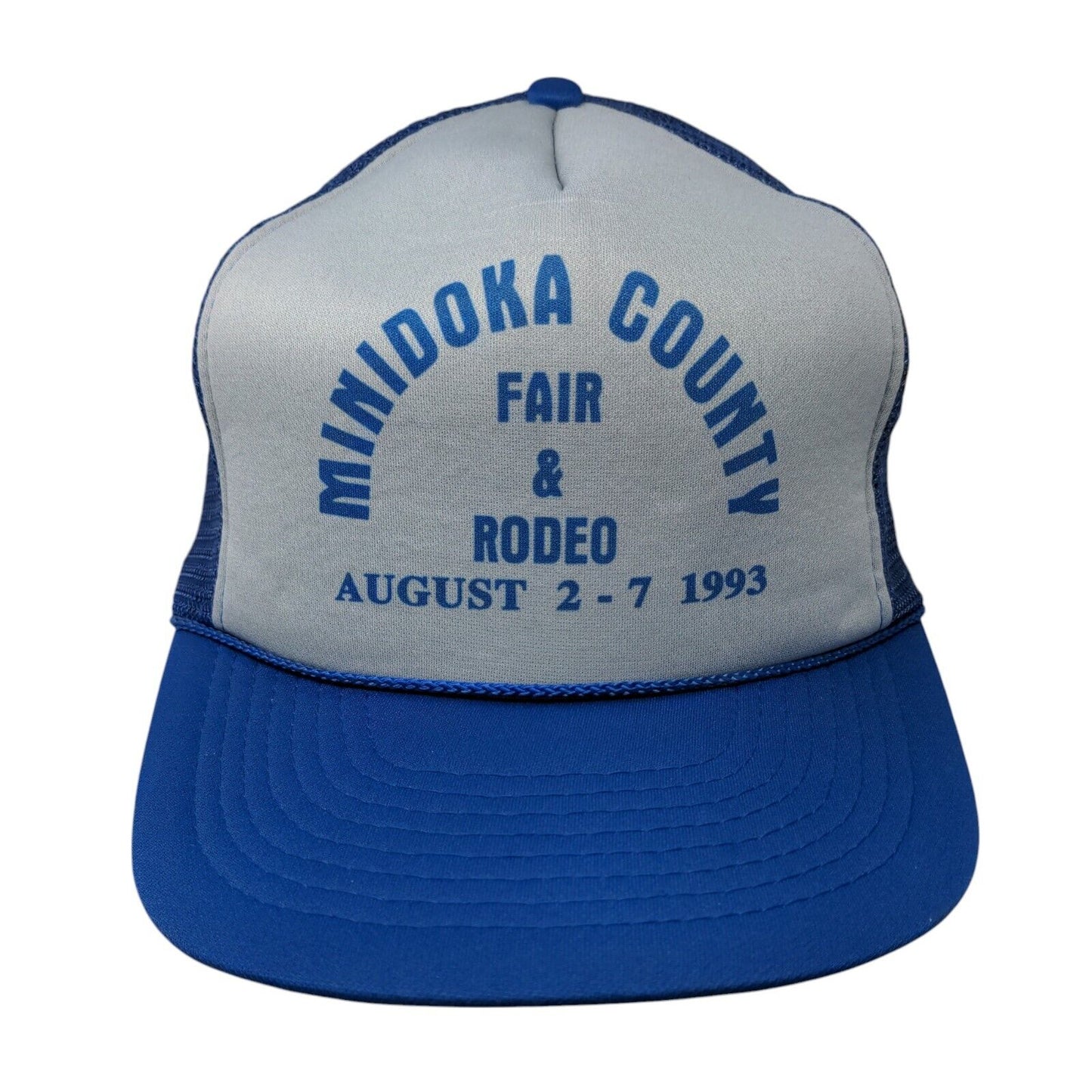 Minidoka County Fair & Rodeo Snapback Trucker Hat Blue OSFA Mesh Back Rope