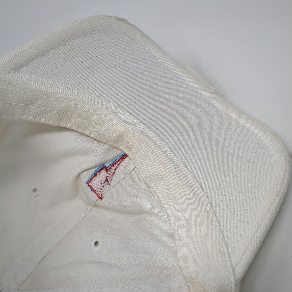 Bowie Baseball Cap White One Size Distressed Brim Embroidered Lightning Bolt Hat