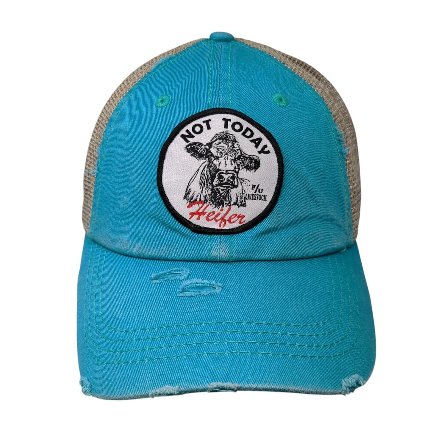 Not Today Heifer Ponyback Trucker Hat Multi OS Adjustable Distressed KB ETHOS