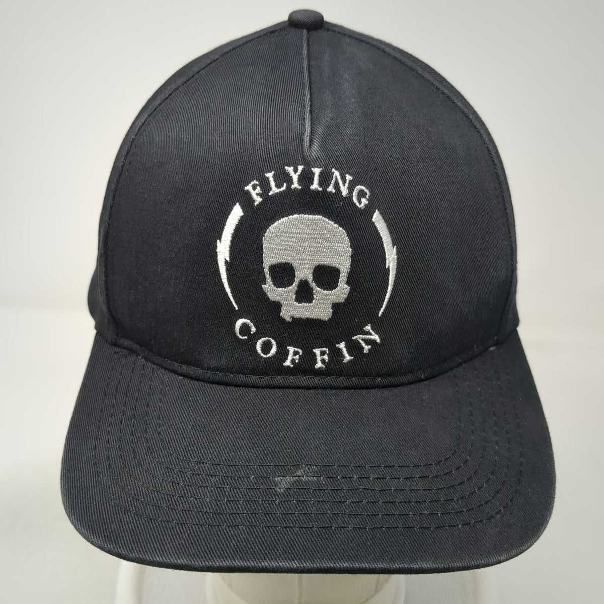 Flying Coffin 5 Panel Black One Size Snapback Embroidered Skull Graphic Hat