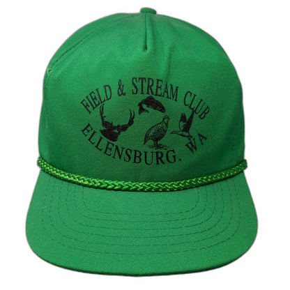 SanSun 5 Panel Green OS Hat Rope Ellensburg WA Field Stream Club Fishing Vintage