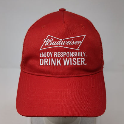 Budweiser Drink Wiser Snapback Trucker Hat Red One Size Mesh Back