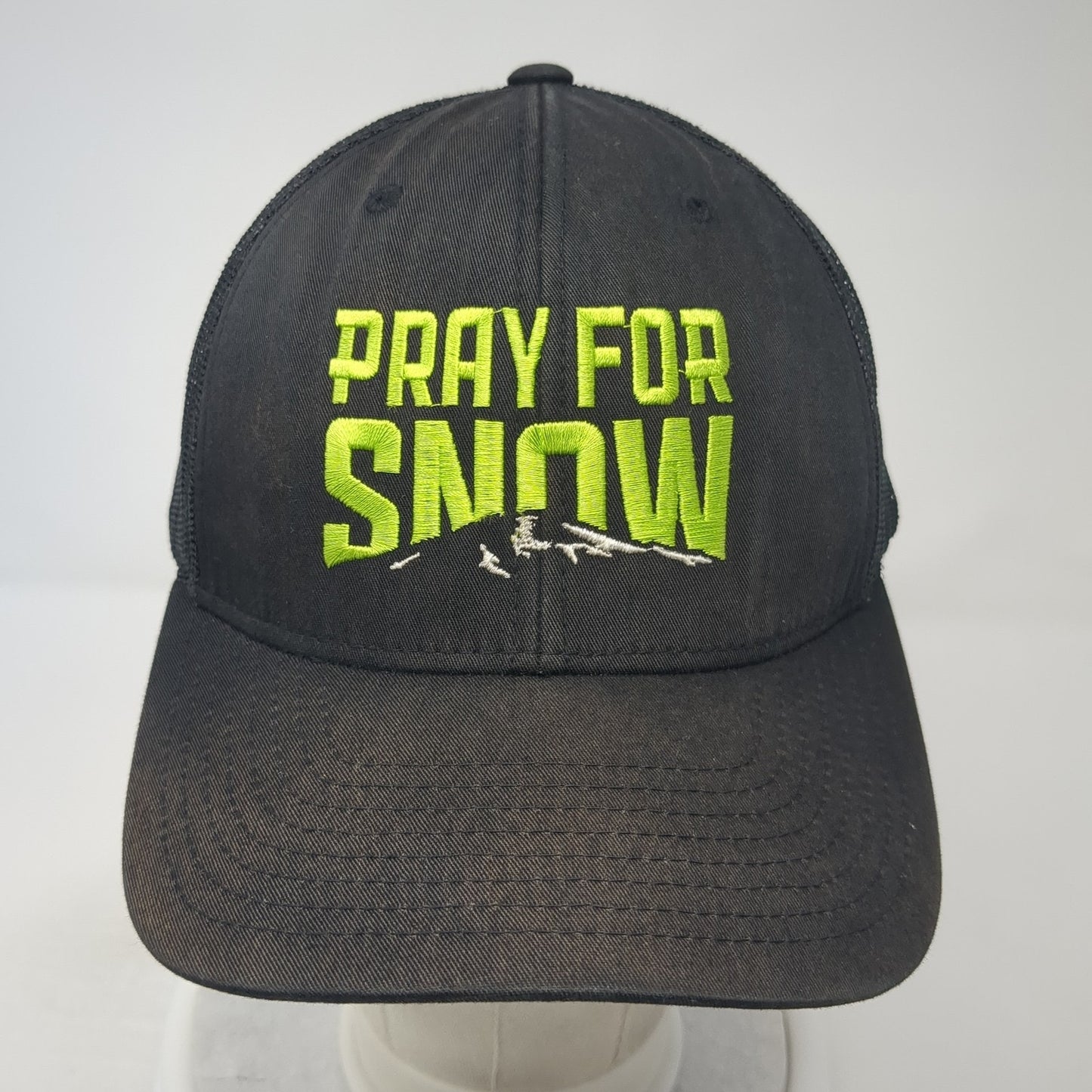 Pray For Snow Snapback Trucker Hat Black One Size Adjustable Mesh Back Yupoong