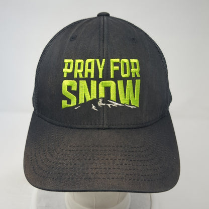Pray For Snow Snapback Trucker Hat Black One Size Adjustable Mesh Back Yupoong