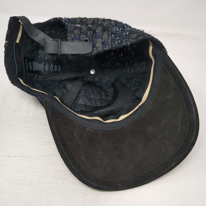 rag & bone Baseball Cap Blue Black One Size Linton Tweed Suede Brim Leather Hat