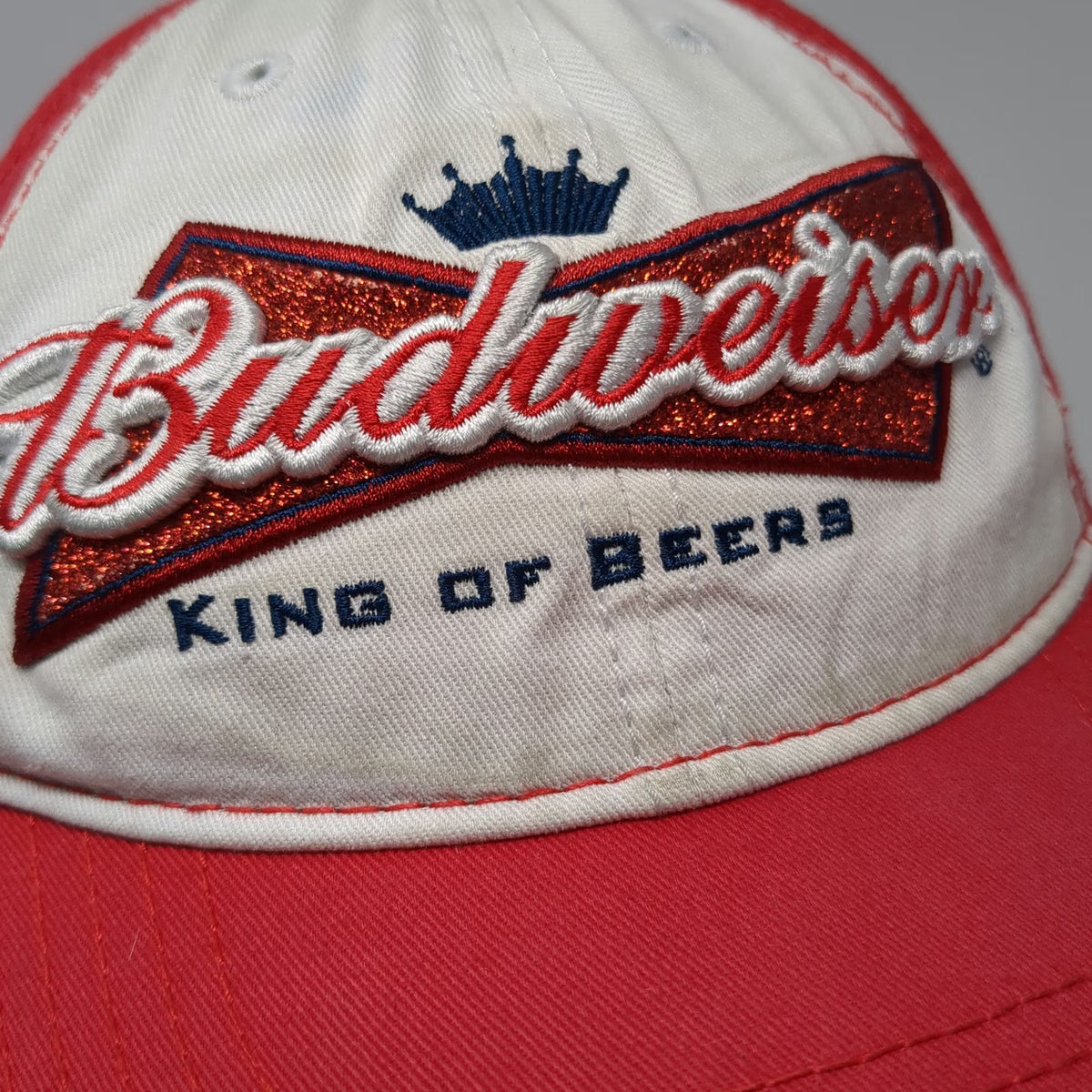 Budweiser Baseball Cap Red One Size Glitter King of Beers 3D Embroidery Hat