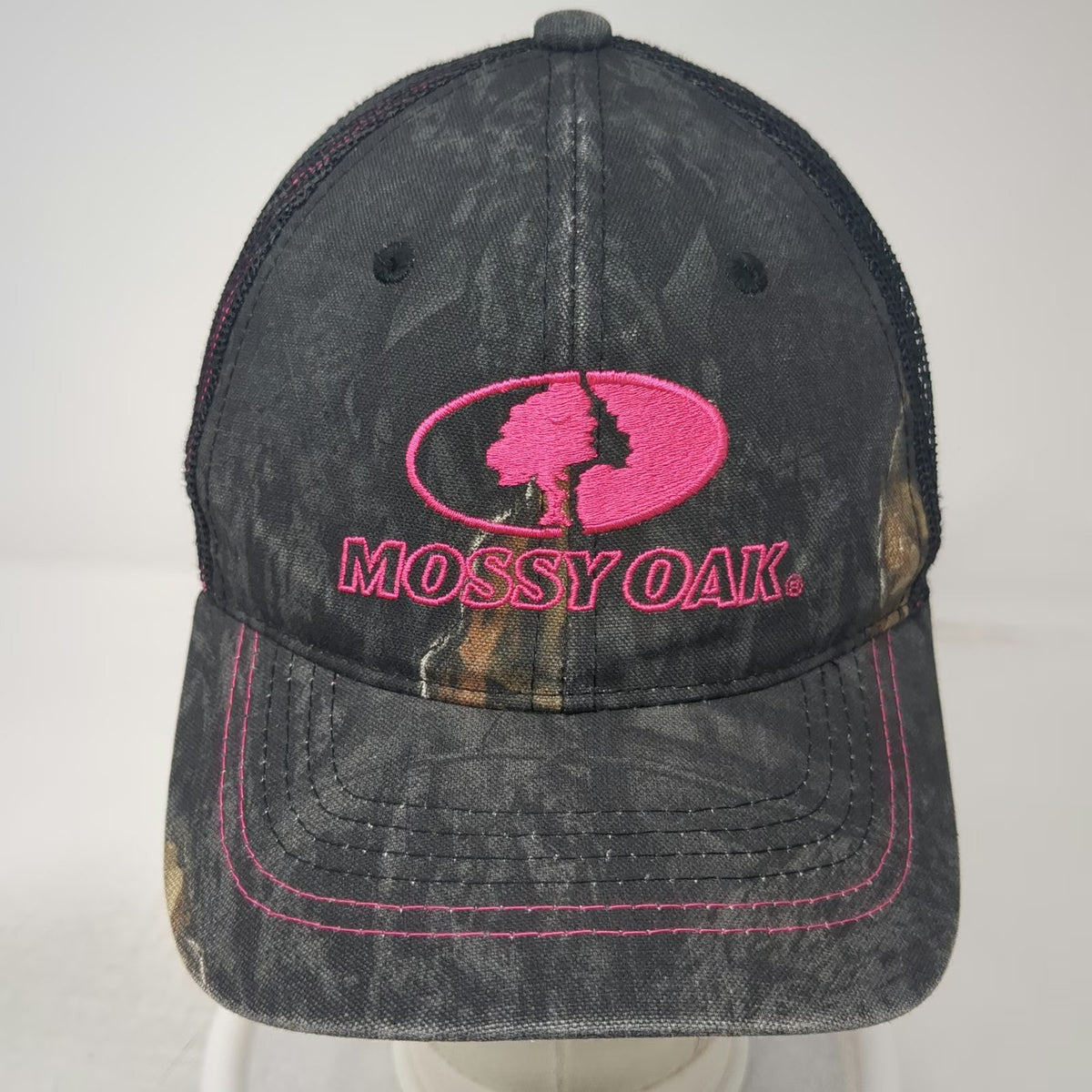 Mossy Oak Baseball Cap Black Pink Camo One Size Mesh Back Strapback Hat