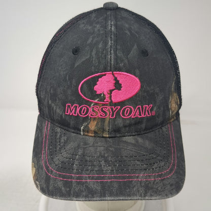 Mossy Oak Baseball Cap Black Pink Camo One Size Mesh Back Strapback Hat