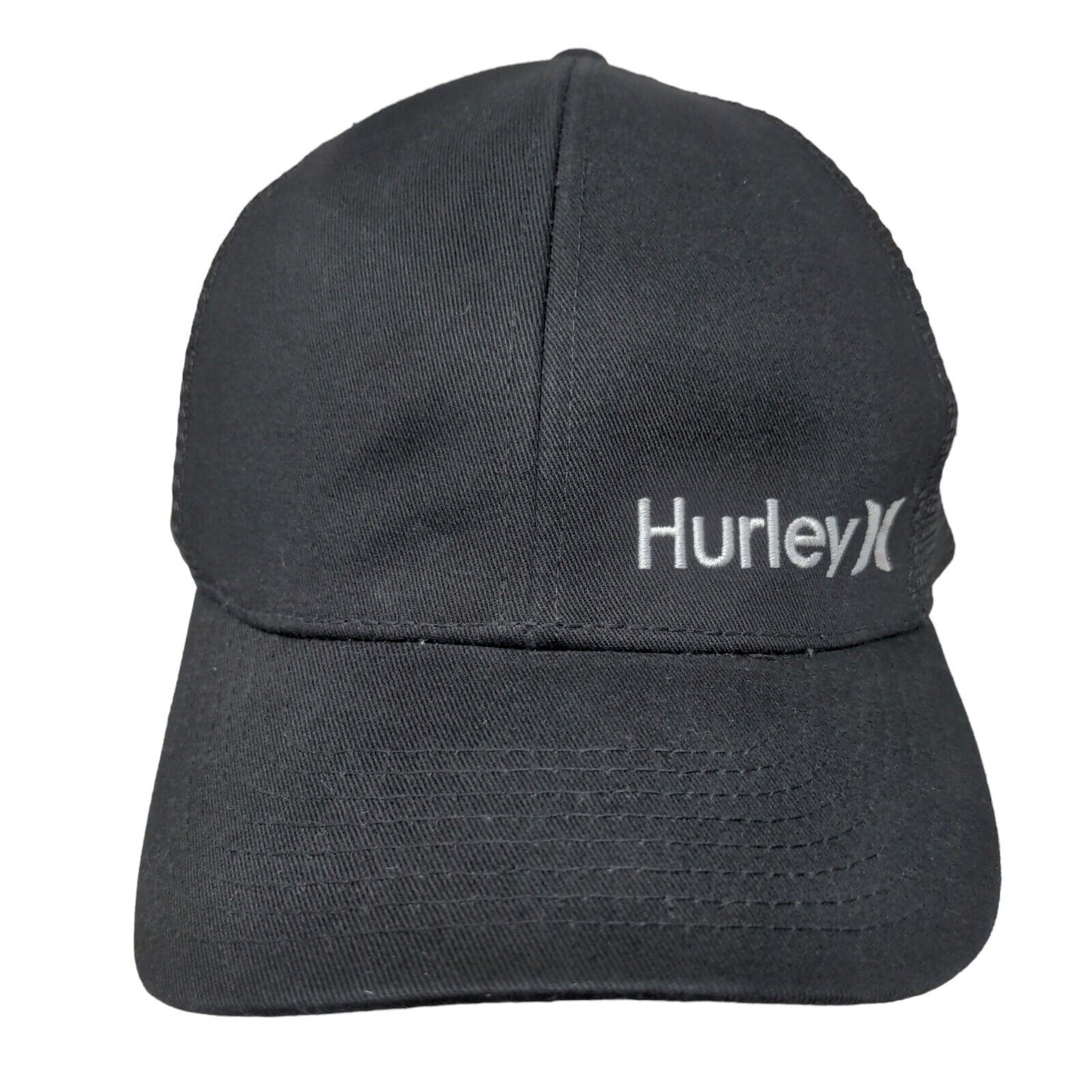Hurley Snapback Mesh Back Trucker Hat Black One Size Embroidered