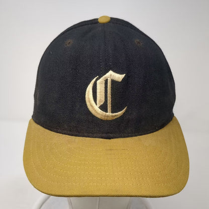 New Era Baseball Cap Black Gold 7 7/8 Wool Fitted Hat 5950 Pro Model USA Made