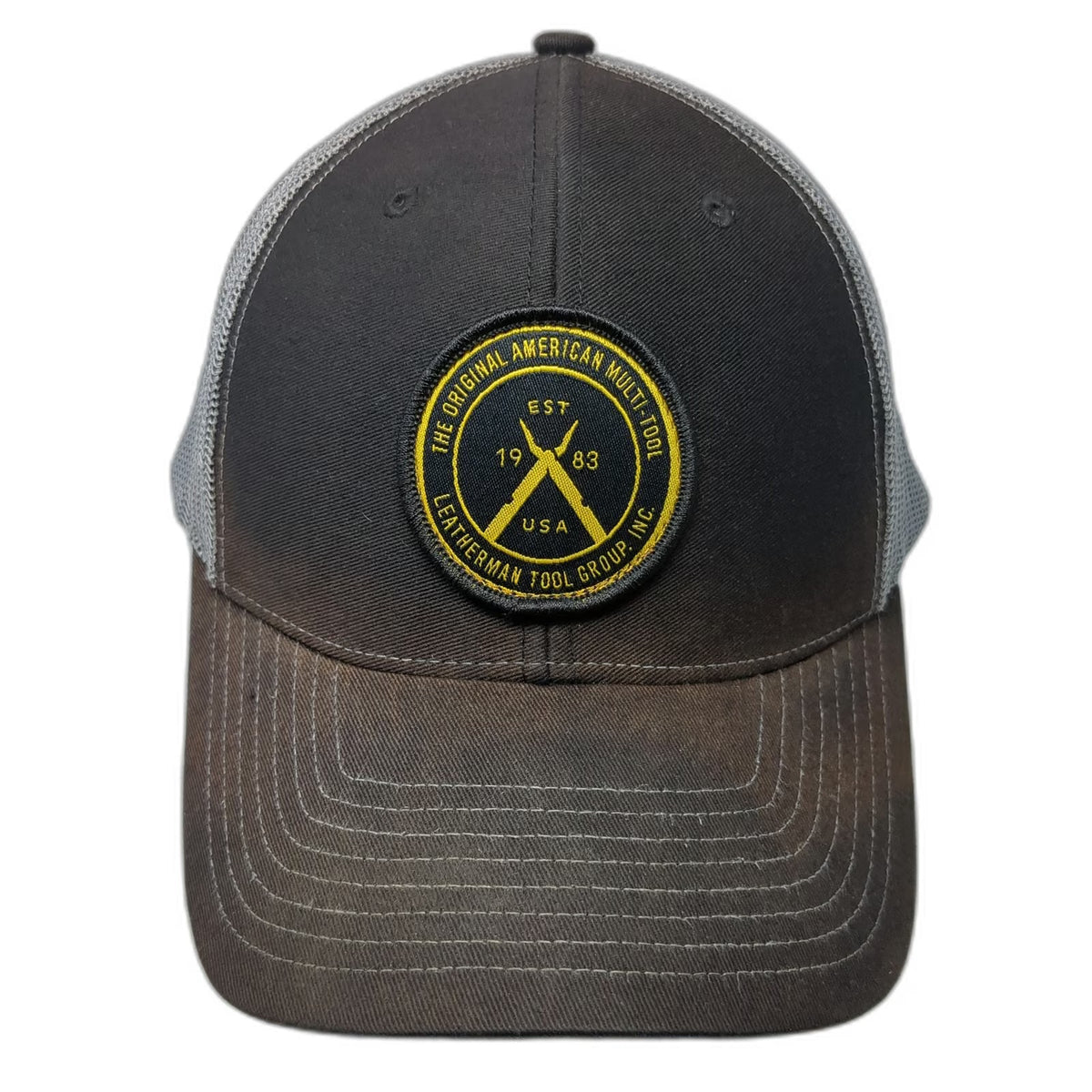 Richardson Trucker Hat Black One Size Leatherman Multi-Tool Patch Mesh Back