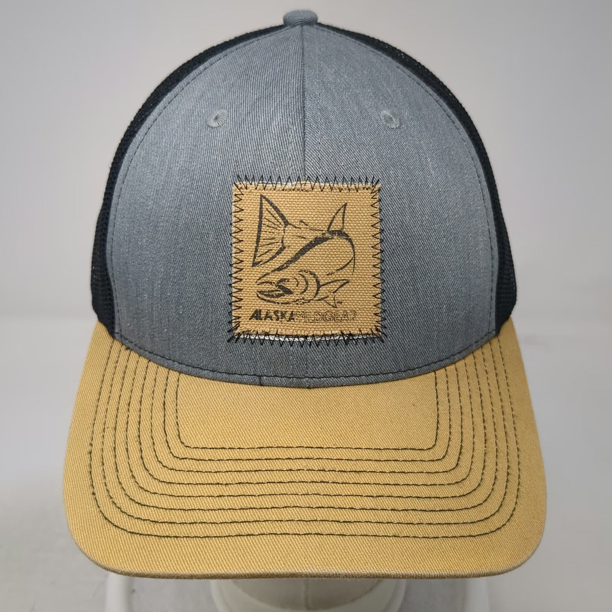 Outdoor Cap Gray Yellow Trucker Hat OSFM Alaska Field Gear Patch Mesh Snapback