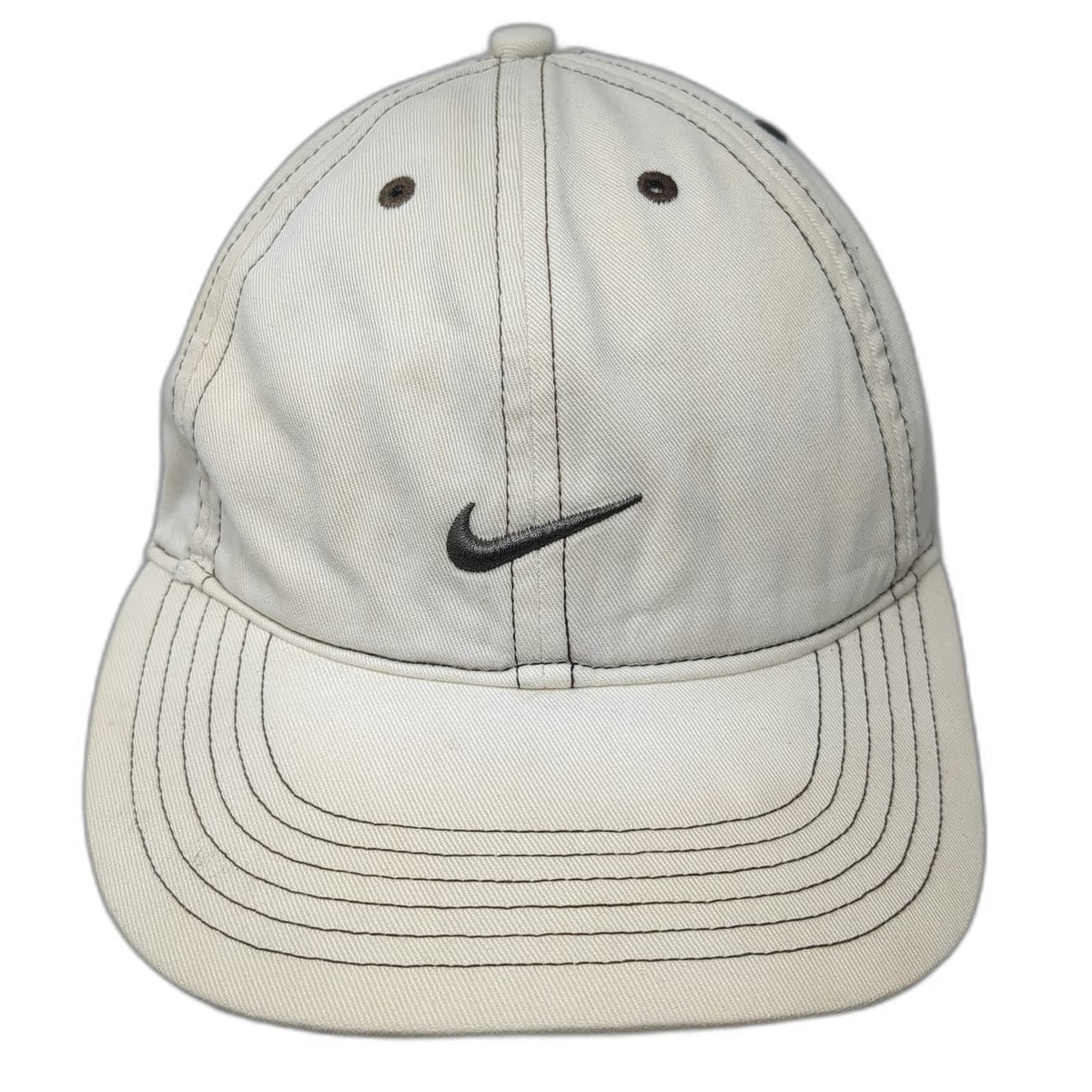 Nike Baseball Cap White Black Contrast Stitching Adjustable Strap Hat Vintage