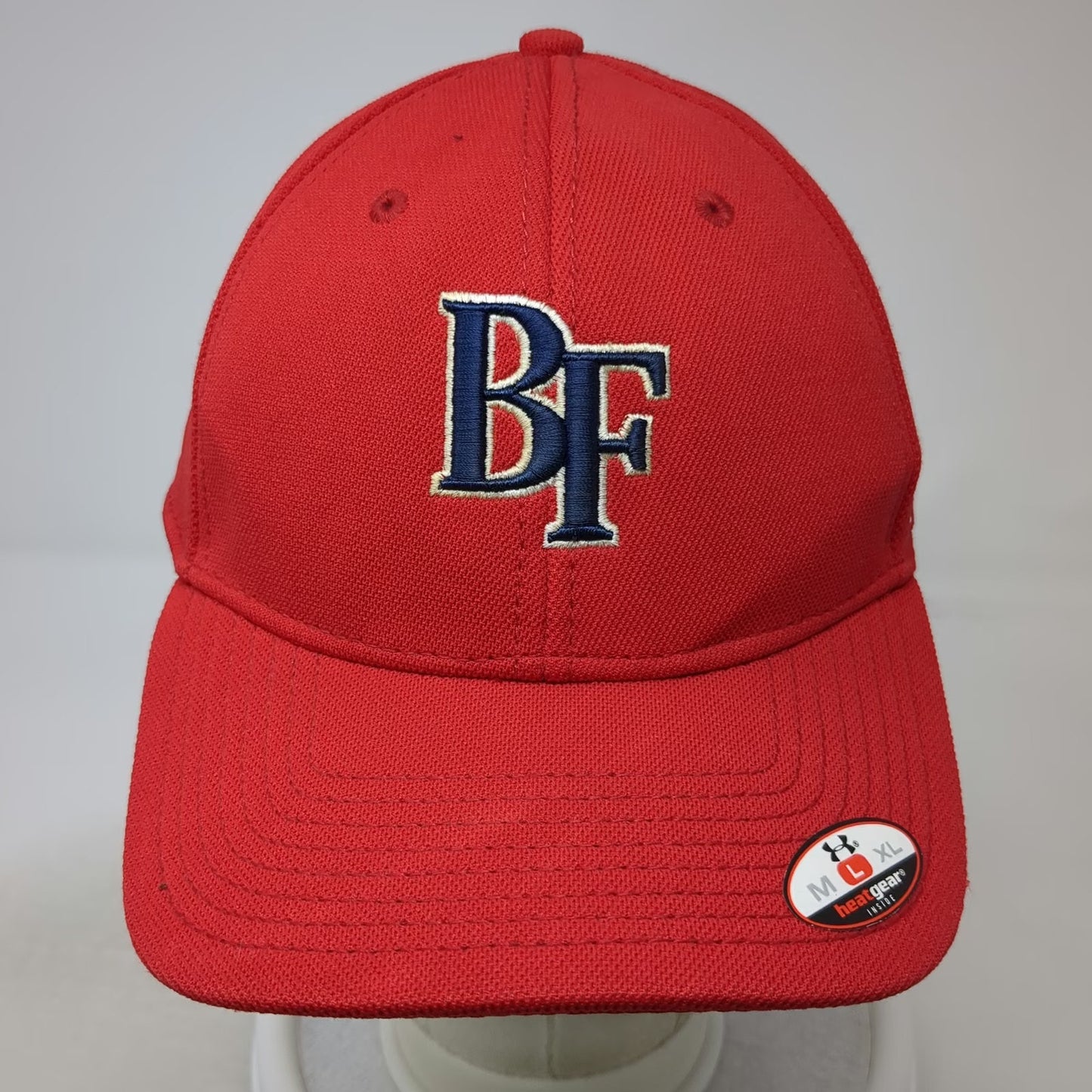 Under Armour Baseball Cap Red L BF Blue Logo Fitted Stretch Fit HeatGear Hat