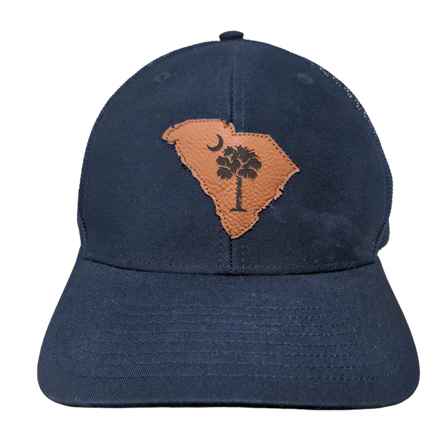 South Carolina Flag Leather Patch Snapback Trucker Hat Blue One Size Mesh Back
