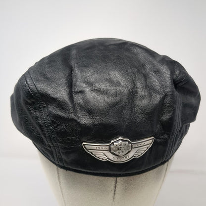 Harley-Davidson Newsboy Cap Black L Leather 100th Anniversary Metal Badge Hat