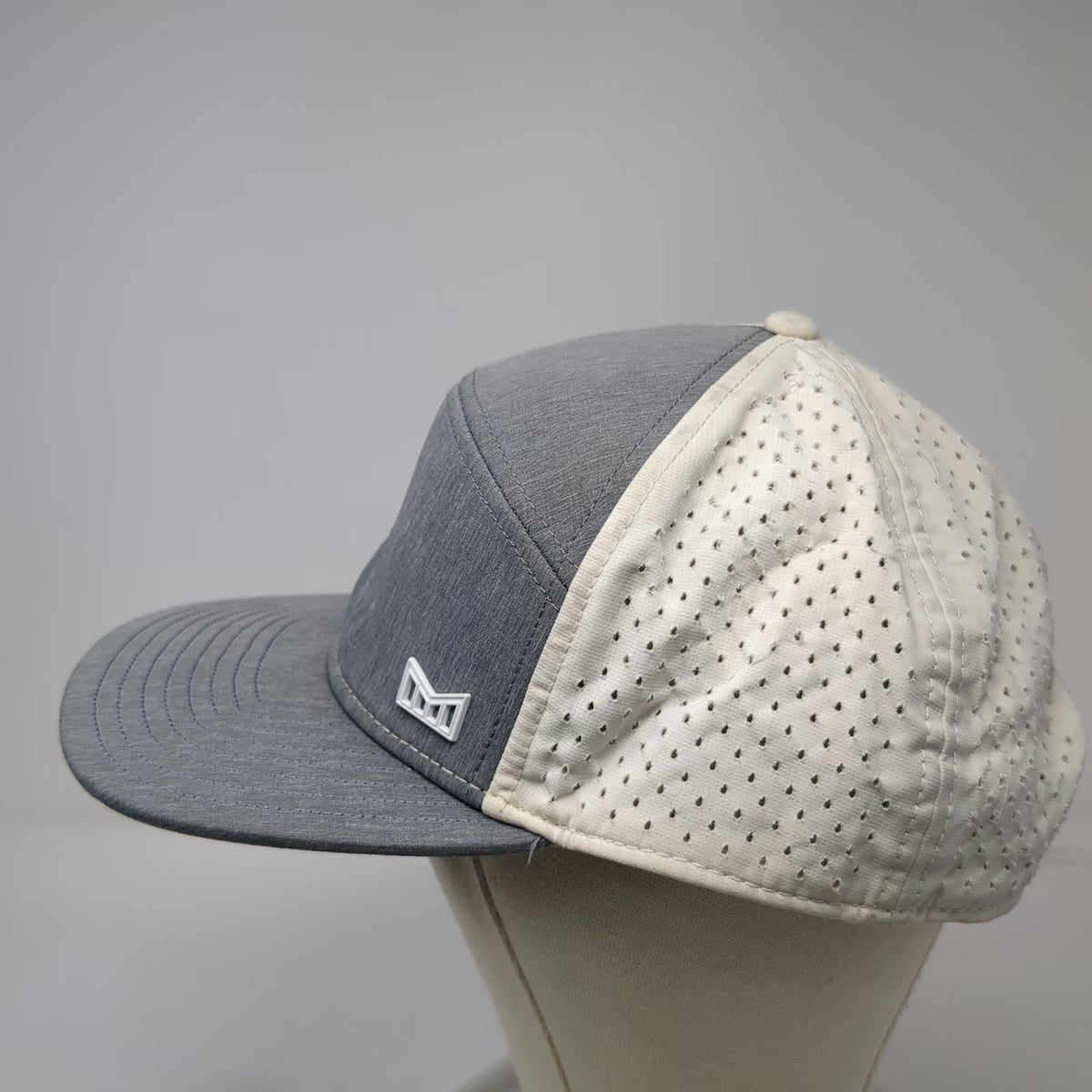 Melin Trenches Hydro Trucker Hat Gray One Size Snapback Mesh Flat Brim Logo