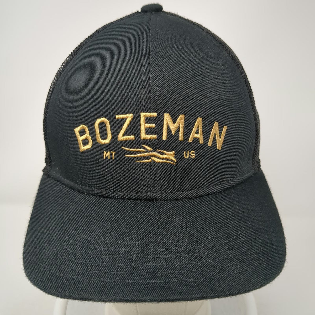 Sitka Gear Trucker Hat Black Gold One Size Bozeman MT Mesh Snapback Mid Profile