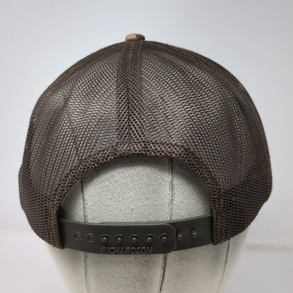 Richardson Trucker Hat Brown One Size Camo Leather Patch American Flag Plumbing