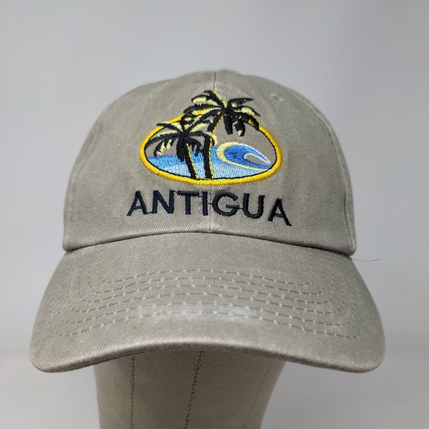 Antigua Men's Strapback Hat Beige Size 58CM Embroidered Beach Palm Tree Logo