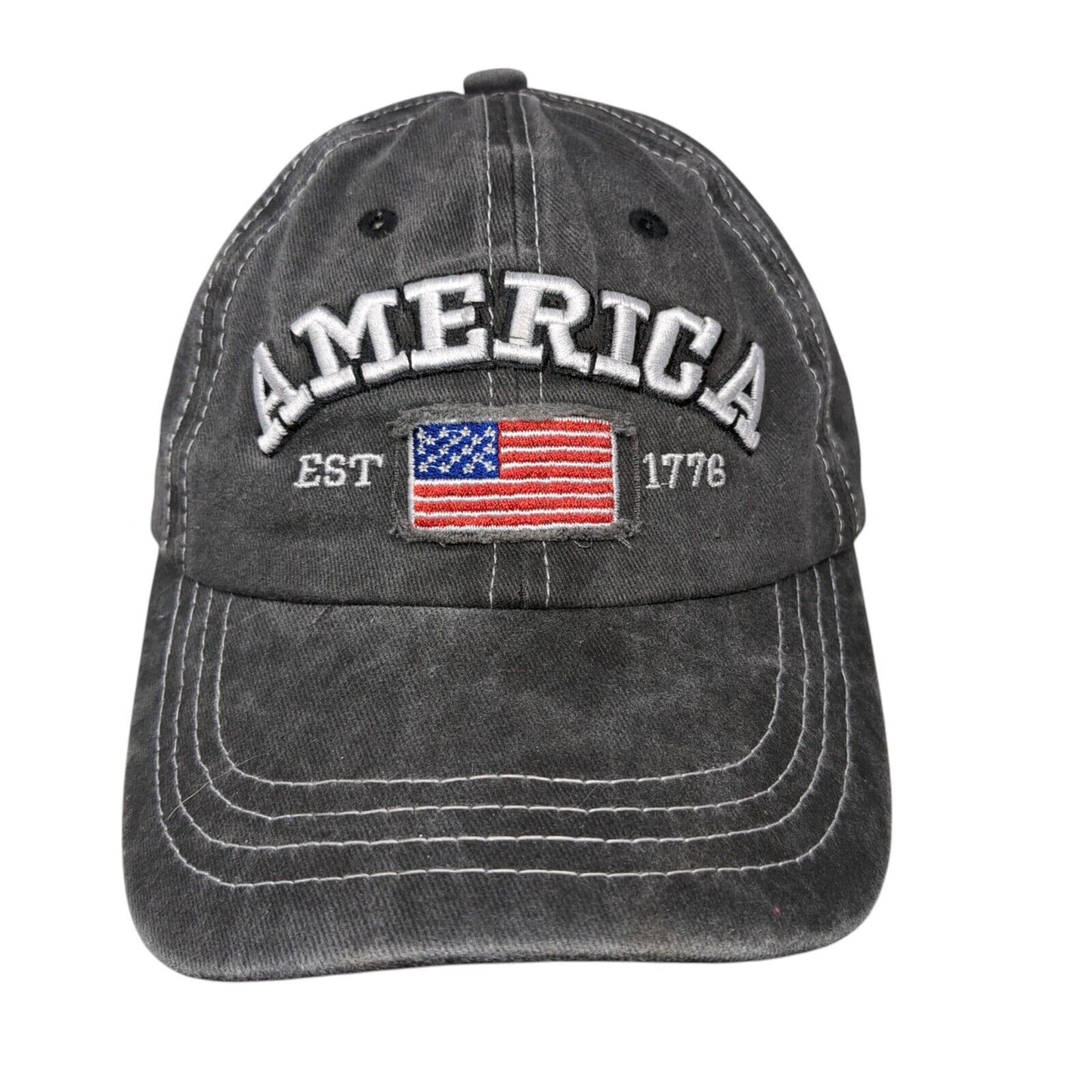 America USA Flag Slideback Hat Gray OSFA Adjustable Embroidered