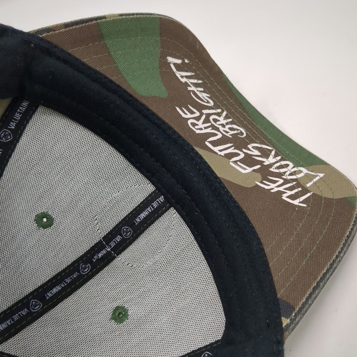 Valuetainment Snapback Hat Green Camo One Size Lion The Future Looks Bright