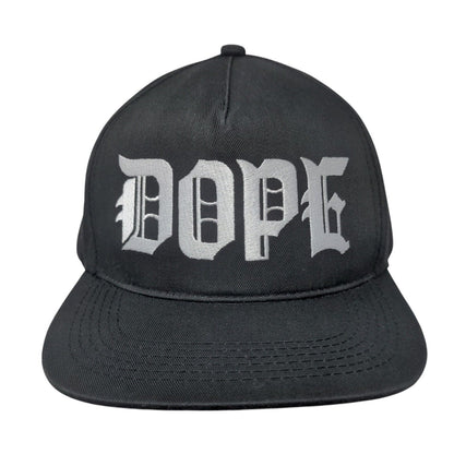 DOPE Snapback Hat Black One Size Adjustable Embroidered Vented Holes