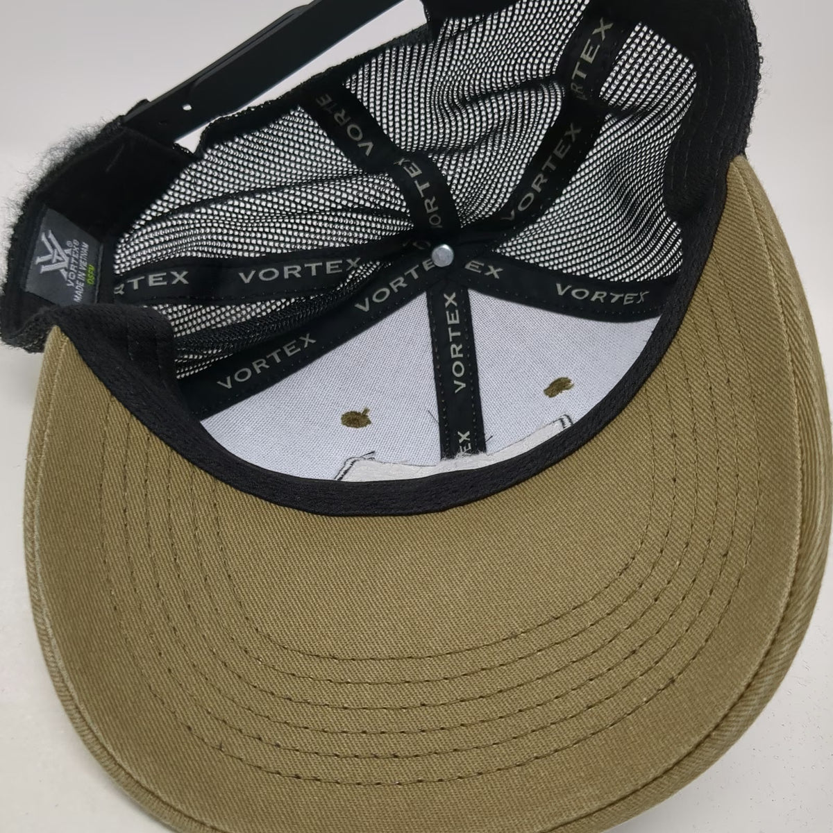 Vortex Trucker Hat Brown Black White OSFM Snapback Mesh Patch Logo Optics Cap