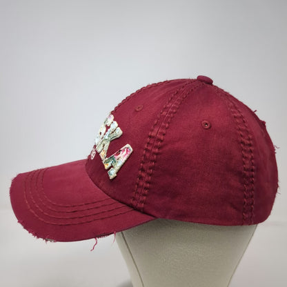 Robin Ruth Baseball Cap Red OSFM Alaska Floral Distressed Est 1959 Frayed Hat