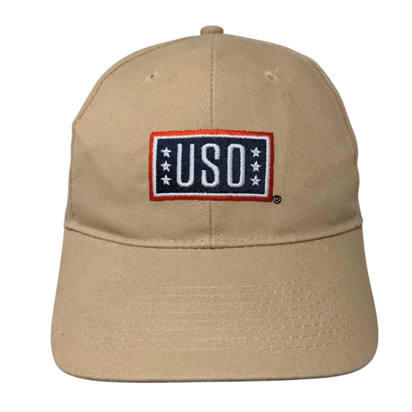 USO Support Our Heroes Slideback Hat Tan OSFA Adjustable Embroidered