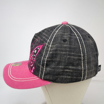 Pit Bull 5 Panel Black Pink Hat Butterfly Embroidery Rhinestones One Size Stitch