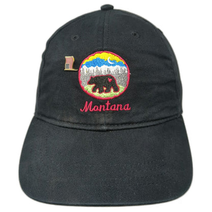 KNP Headwear Montana Bear Patch Hat Black One Size Baseball Cap US Flag Pin