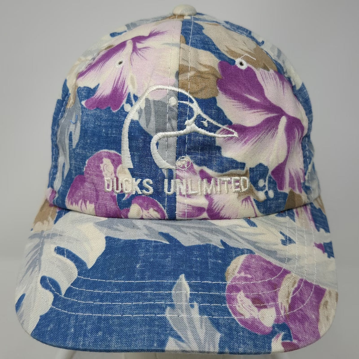 Ducks Unlimited Trucker Hat Blue Floral Print Snapback One Size Embroidered