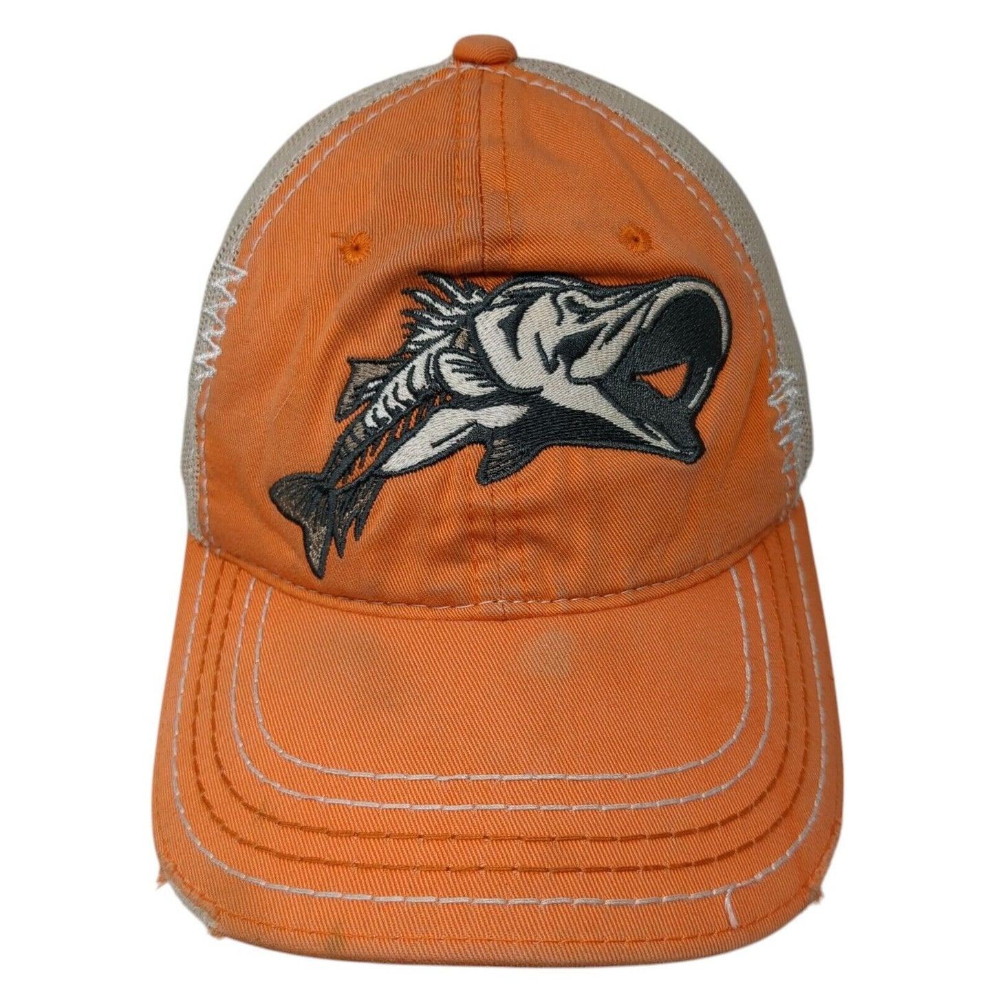 Outdoor Cap Strapback Trucker Hat Orange One Size Adjustable Distressed Mesh