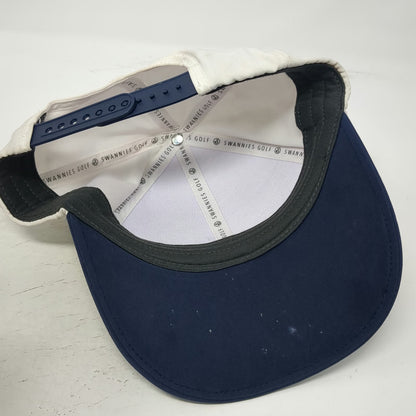 Swannies Snapback Hat White Blue One Size Golf Embroidered Swan Logo Adjustable