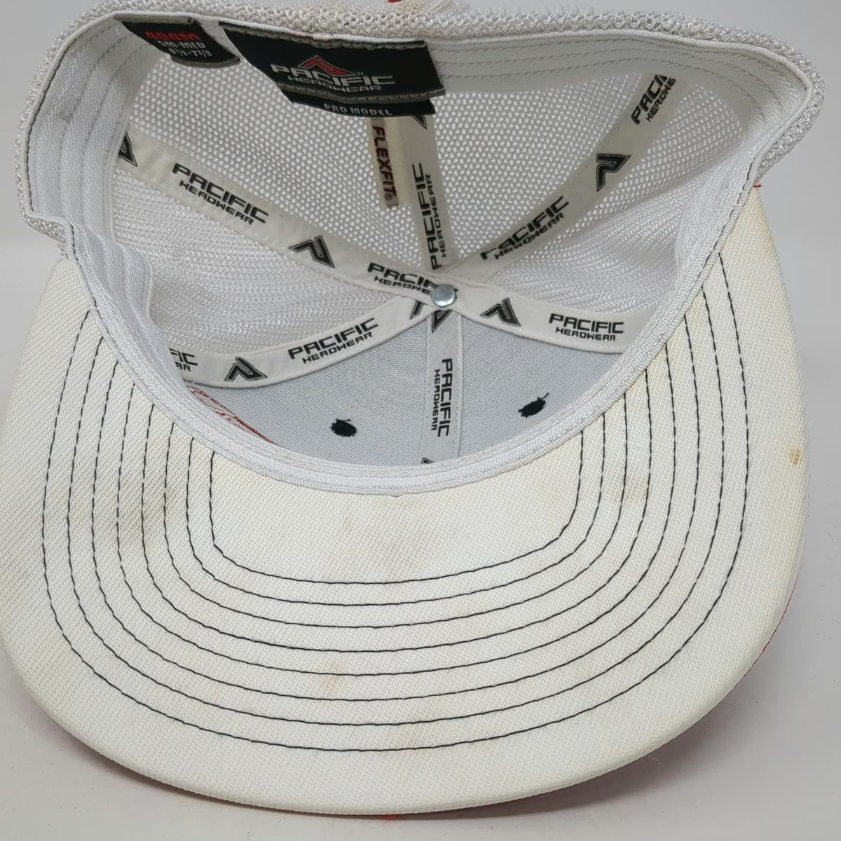 Pacific Headwear Baseball Cap Black Red White 7 3/8 Mesh Flexfit Skull Logo Hat