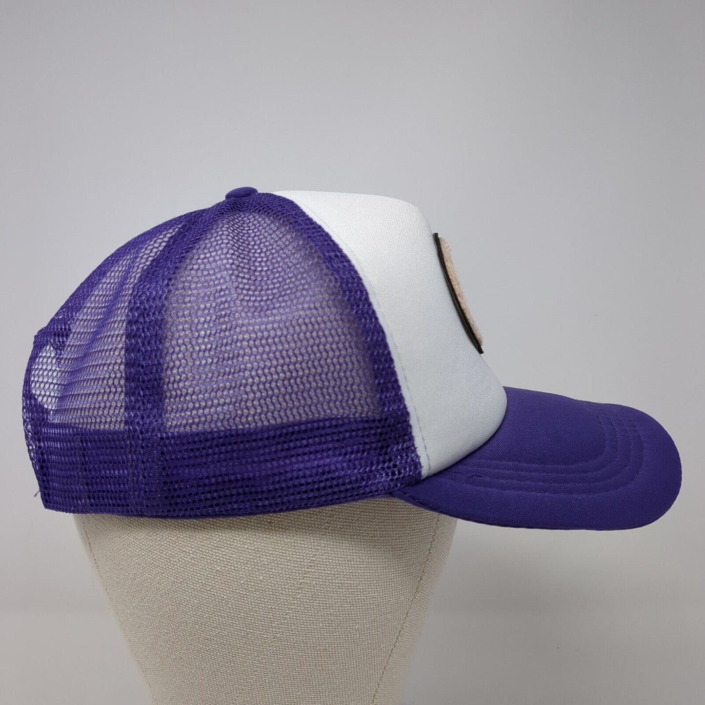 Smiley Face Snapback Mesh Back Trucker Hat Purple One Size Colorblock