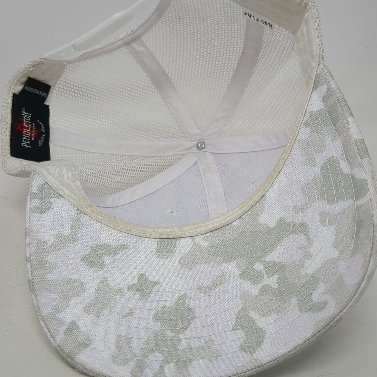 Pendleton Whisky Trucker Hat One Size White Camo Mesh Bucking Bronco Logo Hat