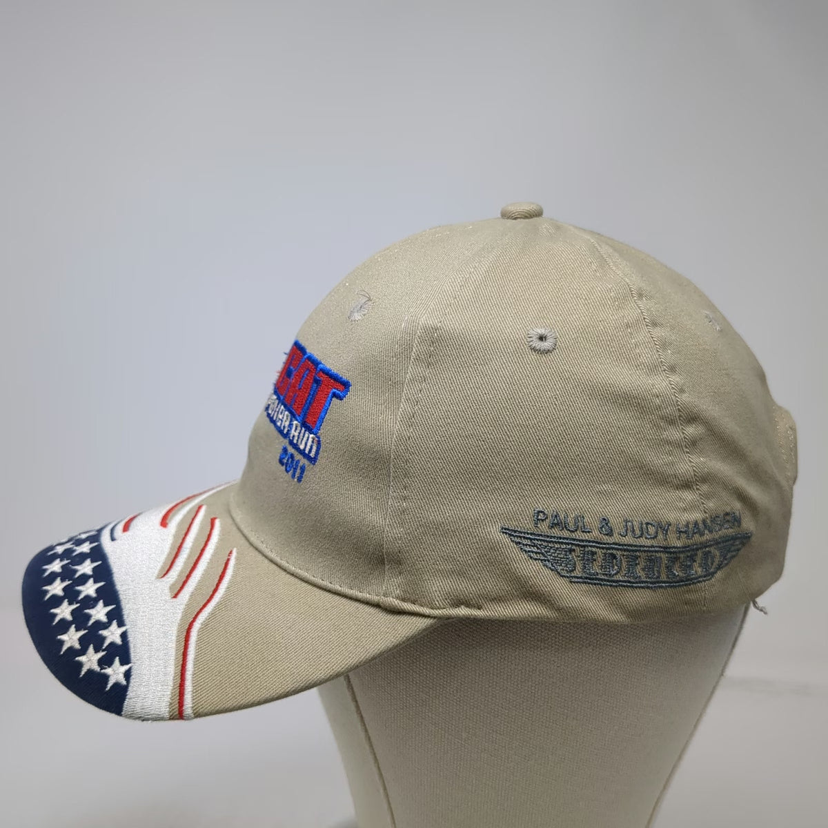 Big Cat Poker Run 2011 Beige Baseball Cap One Size American Flag Stars Race Hat