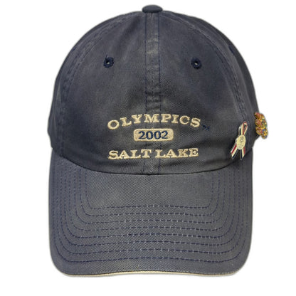 American Needle Baseball Cap Blue OS 2002 Salt Lake Olympics Hat Pins Vintage