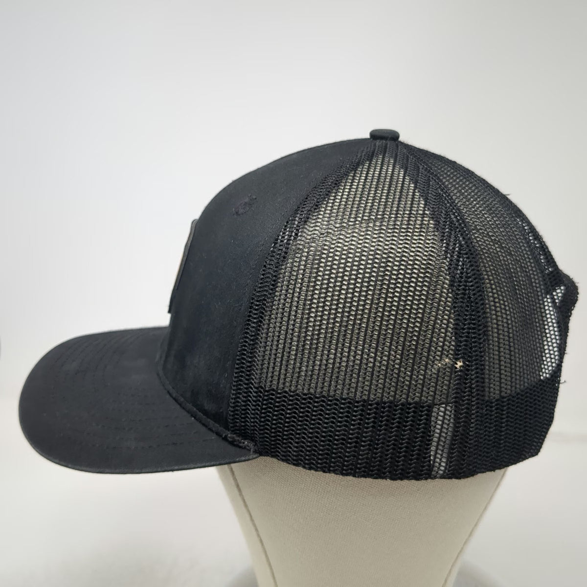 Dover Bluff Hat Company Trucker Hat Black One Size Mesh Snapback Leather Patch
