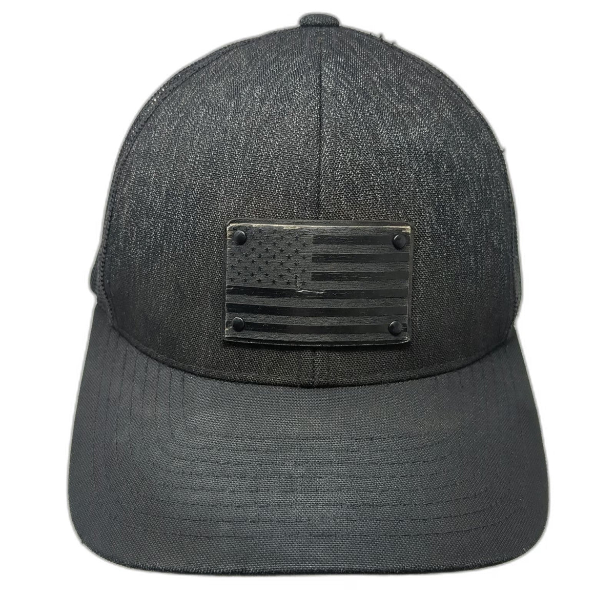 Pacific Headwear Trucker Hat Black One Size Snapback American Flag Rubber Patch