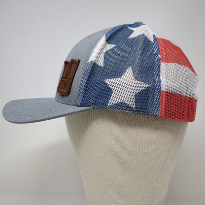 Richardson Trucker Hat Gray One Size American Flag CNR Leather Patch Snapback