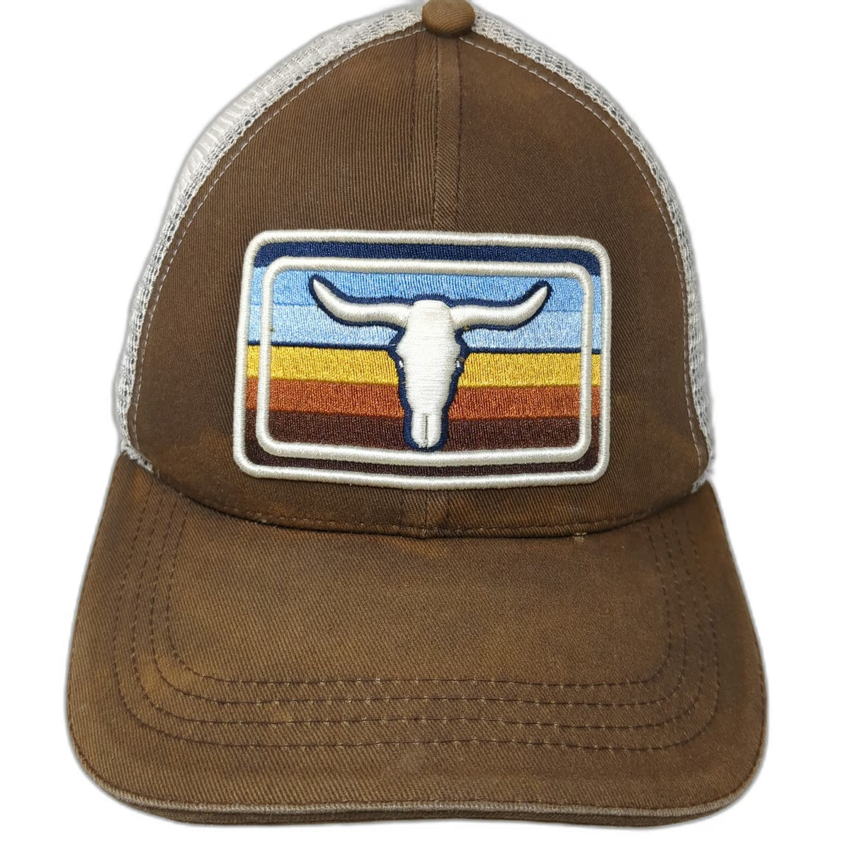 Cody James Trucker Hat Brown One Size Bull Skull Patch Mesh Snapback Retro Logo