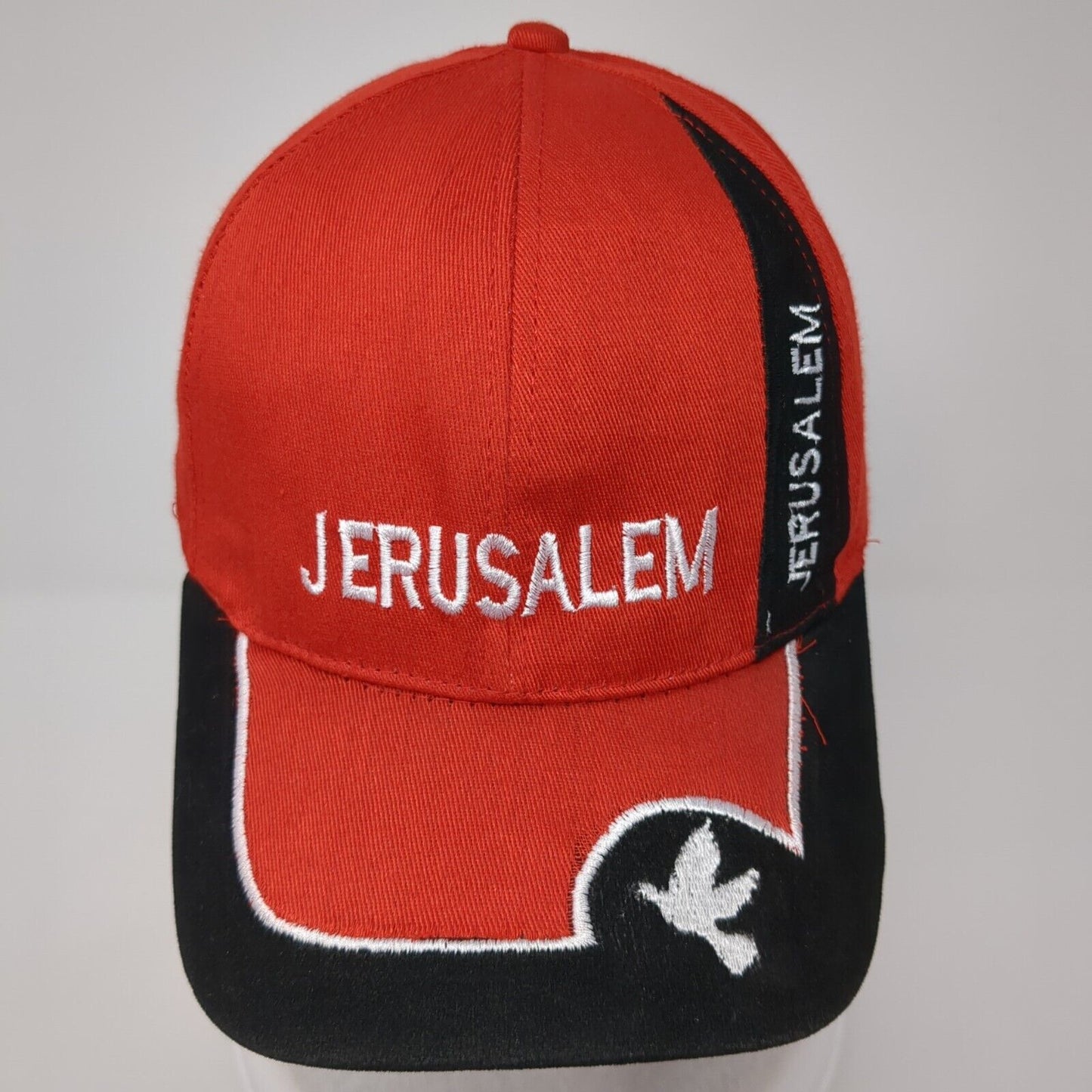 Jerusalem Strapback Hat Red One Size Adjustable Embroidered Patriotic 6 Panel