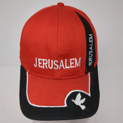 Jerusalem Strapback Hat Red One Size Adjustable Embroidered Patriotic 6 Panel