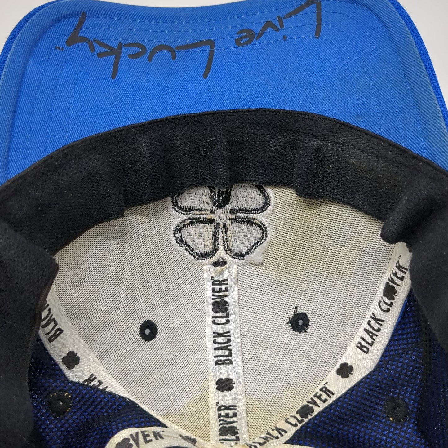 Black Clover Baseball Cap Blue XL A-Flex Stretch Fit Live Lucky Four Leaf Hat