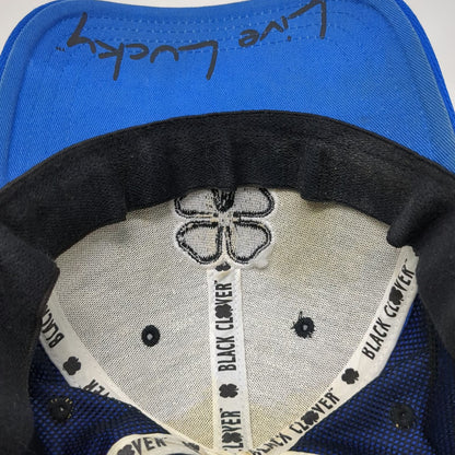 Black Clover Baseball Cap Blue XL A-Flex Stretch Fit Live Lucky Four Leaf Hat