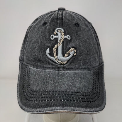Anchor Slideback Hat Gray One Size Adjustable Embroidered Vented Holes 6 Panel